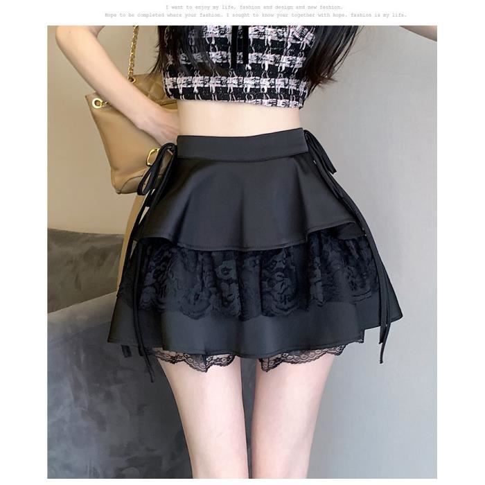 Mini jupe rose a volants pour femme dentelle Fairycore double couche bandage taille haute mignon jupe courte sexy Black A7251 Blanc Cdiscount Pret a Porter