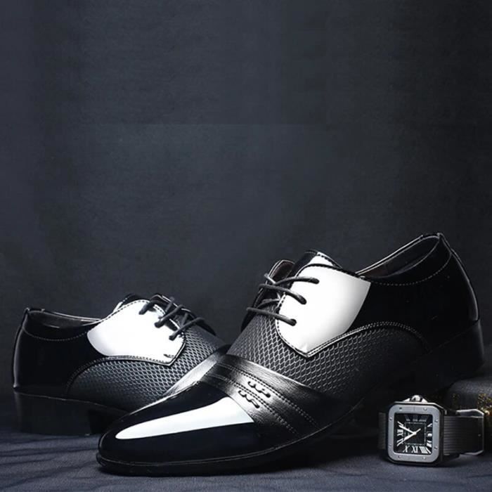 WYD™ Oxfords à Lacets en Cuir PU pour Hommes, Chaussures de Mariage Élégantes - noir