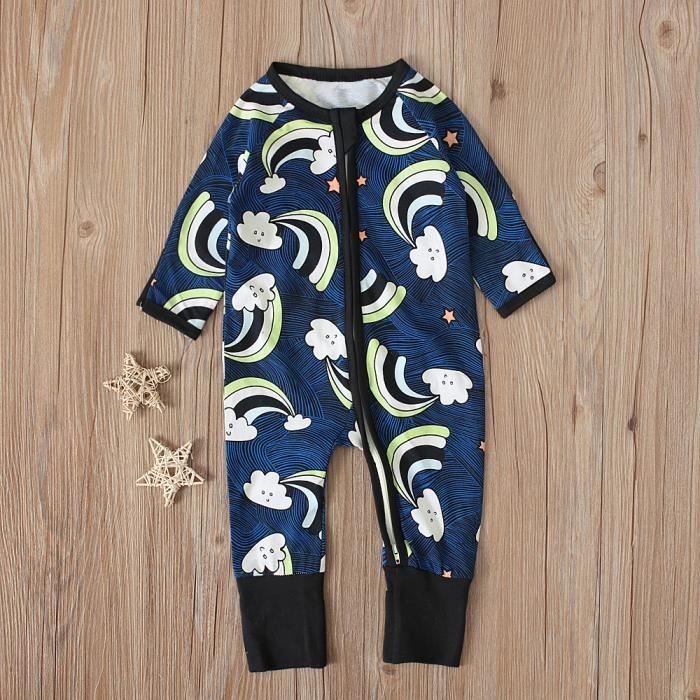 0 4 Ans Pyjama Bleu Marine B b Gar on Grenouill re Zipp e Combinaison Nuage Imprim pour Nouveau n Enfant