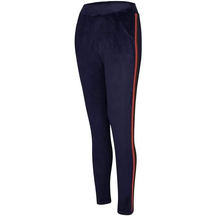 pantalon de jogging femme - lotmart - longueur cheville - rayures contrastées - bleu marine