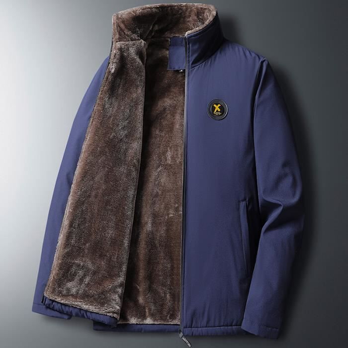 Parka Homme Hiver Doubl?�e polaire Col montant Manches longues Chaud Epais - Bleu Bleu 
