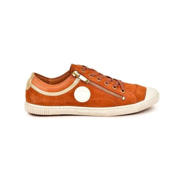 Baskets en cuir marron PATAUGAS BISK M talon plat fermeture a zip bout rond Marron Cdiscount Chaussures