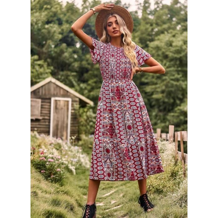 Robe Manches Cloche Lâche Imprimé Vacances