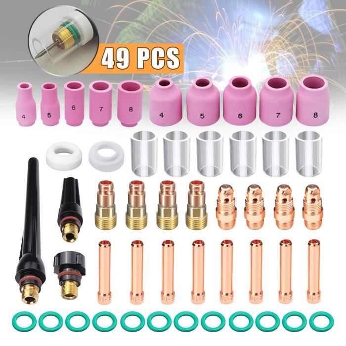 49Pcs TIG soudage Stubby gaz Lentille #10 PYREX Cup Kit pour Tig WP-17//18//26 Torche