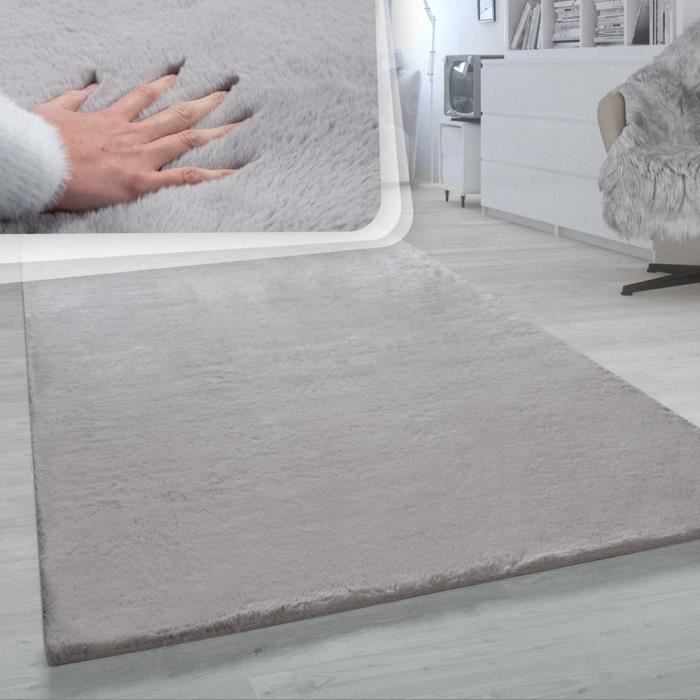 tapis poils denses salon gris poils longs shaggy doux fausse fourrure confortable robuste 160x230 cm cdiscount maison
