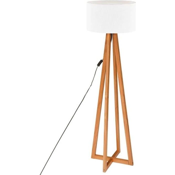 Lampadaire en bois coloris blanc - Diamètre 39,5 x Hauteur 141 cm