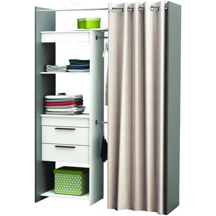 Dressing Ouvert Avec Rideau Et Etageres Blanc Et Gris Graphite