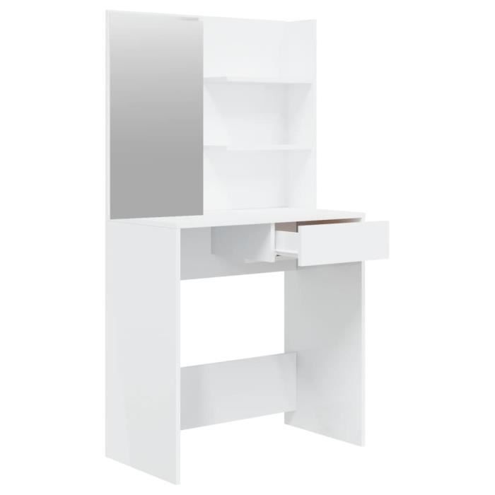 Table De Maquillage Coiffeuse Zoe Blanc Brillant Avec Miroir