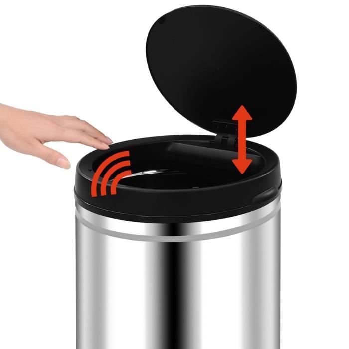 Poubelle automatique en acier inoxydable 48 L noir Poubelle de cuisine  ronde avec support de sac Capteur de mouvement - Cdiscount Maison
