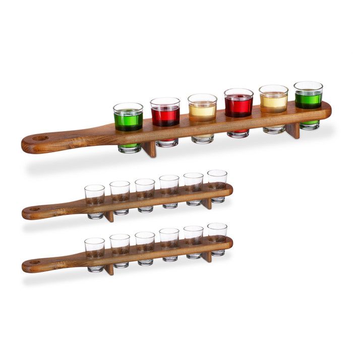 3 x Schnapsbrett Holz Schnapsrunde Shotbrett Schnapsglas Träger mit 18 Gläsern 