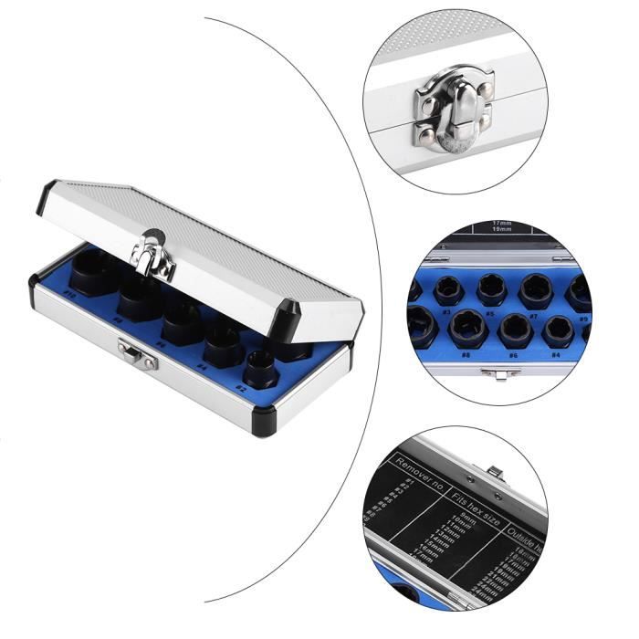 Kit De 10 Extracteurs De Boulons 9-19 Mm - Outil Pour écrous Et Vis Cassés, Avec Boîtier De Rangement