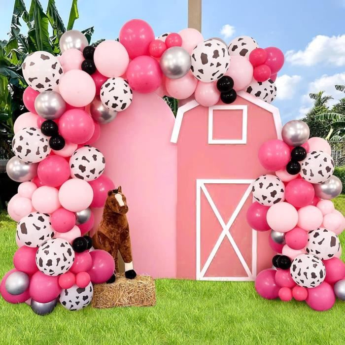 Kit Décoration Anniversaire Fille Thème Cowgirl Disco – 22 Pièces, Rose Et Argent, Rideau Pailleté 2 M