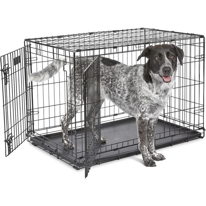 Comparer les prix de MidWest Homes for Pets Modèle 1536DDU Cage pour chiens iCrate 90,42 cm, modèle amélioré, double porte, comprenant un plateau éta3