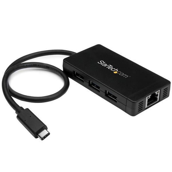StarTech.com Hub USB-C à 3 ports avec Gigabit Ethernet - USB-C vers 3x USB-A - USB 3.0 - Adaptateur d'alimentation inclus.