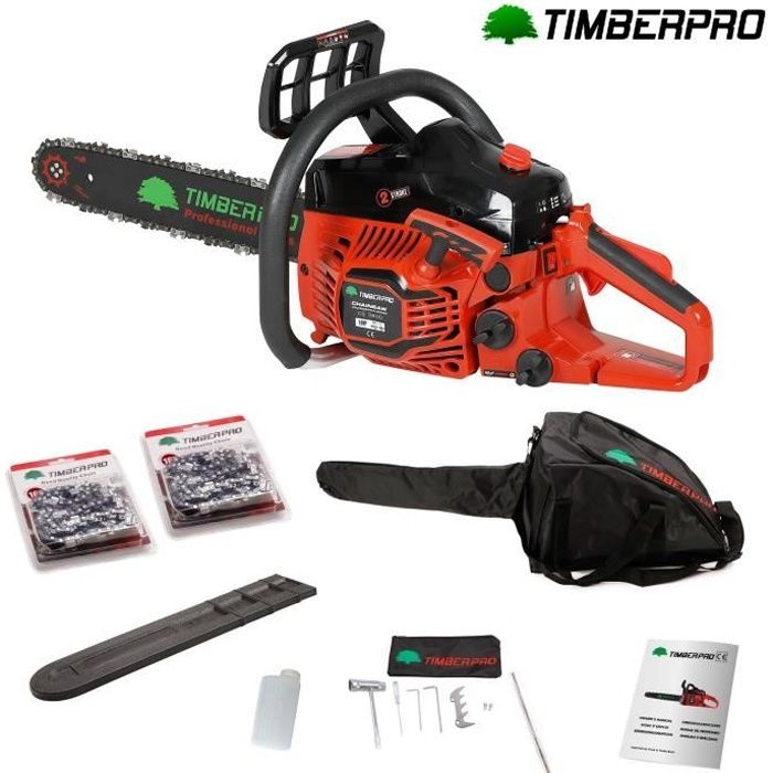 timberpro tronconneuse thermique 38 2 cm3 guide 40 cm avec 2 chaines une housse de transport et accessoires cdiscount jardin