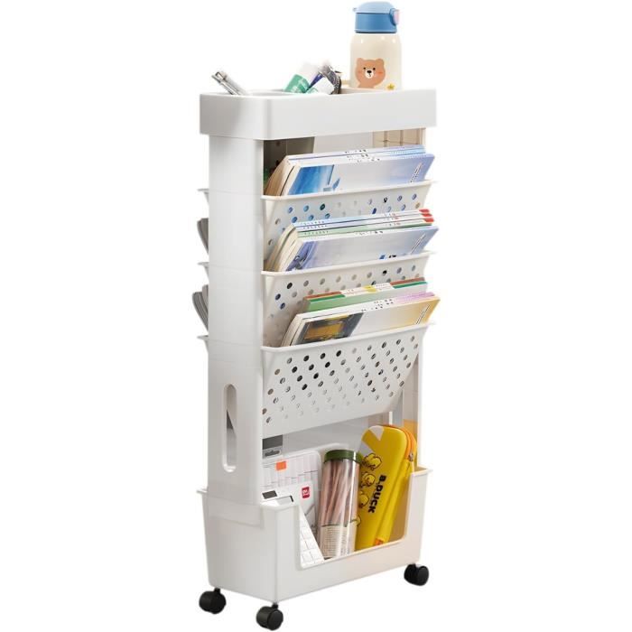 Bibliothèque Mobile 5 Couches - Étagère De Rangement Plastique Rotative Compacte Grande Capacité Pour Bureau Maison Salon