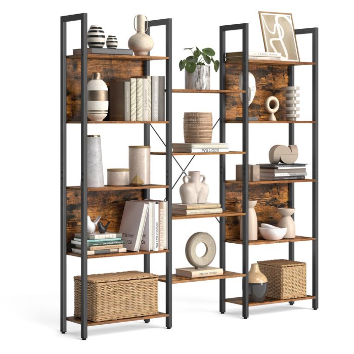 VASAGLE Bibliothèque Étagère de Rangement avec 14 Étagères Cadre en Métal Salon 24 x 158 x 166 cm Marron Rustique et Noir VASAGLE Bibliothèque Étagère de Rangement avec 14 Étagères Cadre en Métal Salon 24 x 158 x 166 cm Marron Rustique et Noir