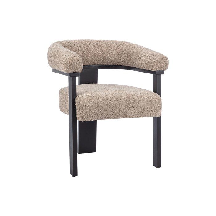 Chaise avec accoudoirs en tissu bouclette et bois dhévéa noir - Taupe - LIVELIA