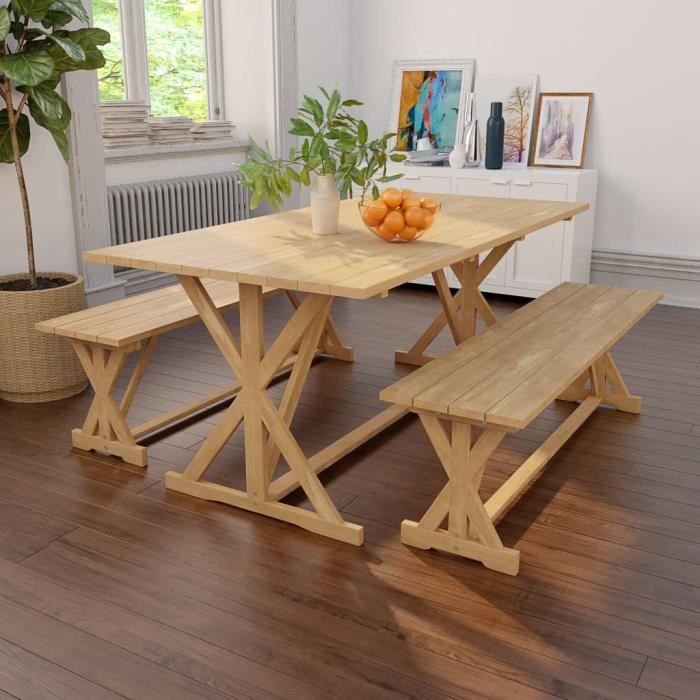 HEG Mobilier De Salle à Manger 5 Pcs Bois D'hévéa Massif + Dessus De