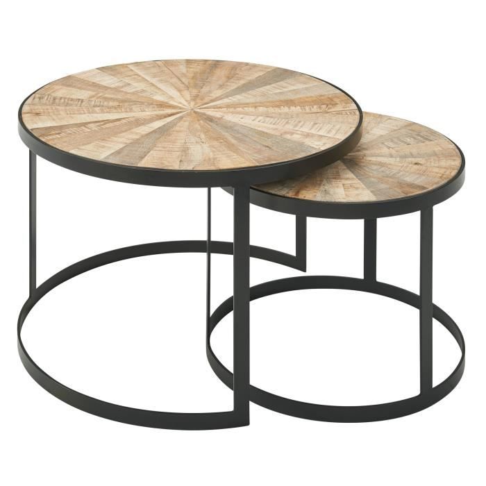 table basse - wohnling - marron - 60 x 60 x 40 cm - industriel