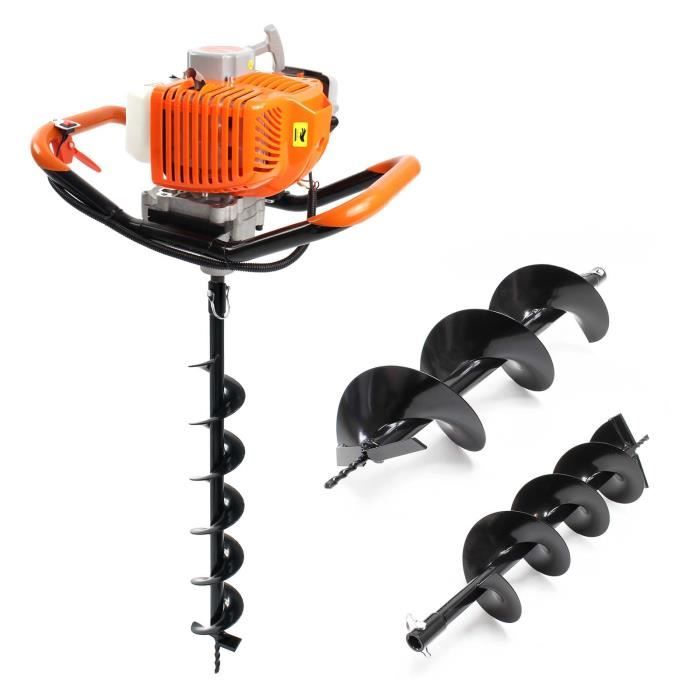 Tarière à Essence 63 Cm³ - Moteur 2,2 KW, Foret Double Hélice 80 Mm | Pour Creuser Sol, Glace, Sable, Plantation