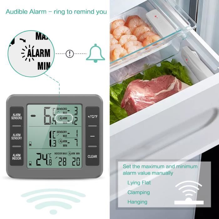 3X Thermomètre de Réfrigérateur Thermomètre Numérique Congélateur  Thermomètre Refrigerateur Chambre Thermomètre Congélateur Imperméable avec  Écran LCD