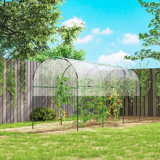 Serre De Jardin Outsunny 200x100x178 Cm – Bâche PE Renforcée 140 G/m², 2 Portes Zippées, Protection Anti-UV Pour Légumes Et Plantes