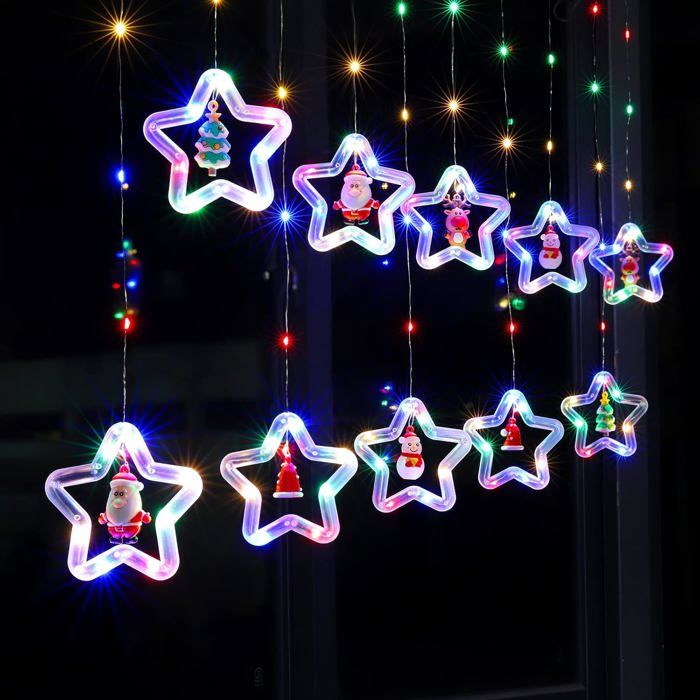 Rideau Lumineux De Noël à étoiles - 8 Modes, Minuterie, Télécommande - Pour Fenêtre, Intérieur, Jardin - 4