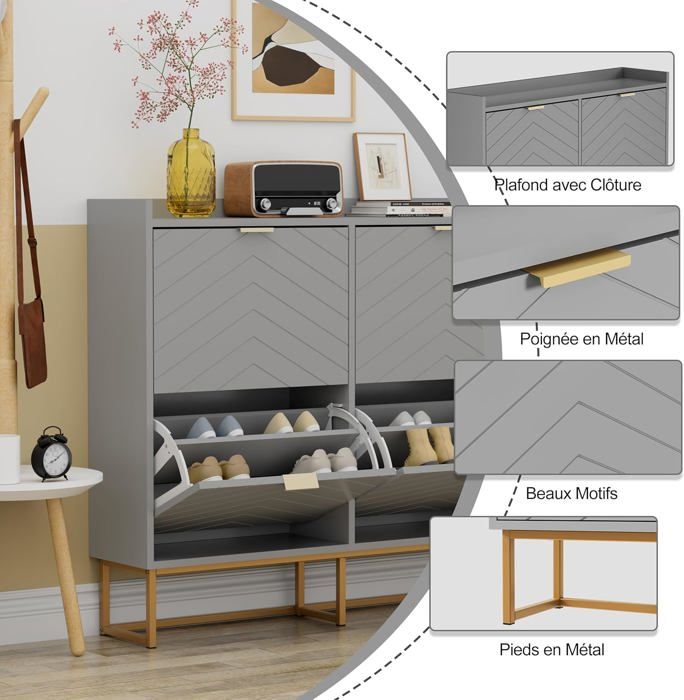 Armoire à Chaussures UEV Avec 4 Compartiments - Étagères Réglables, Design Blanc Et Moderne - 100x24x91cm