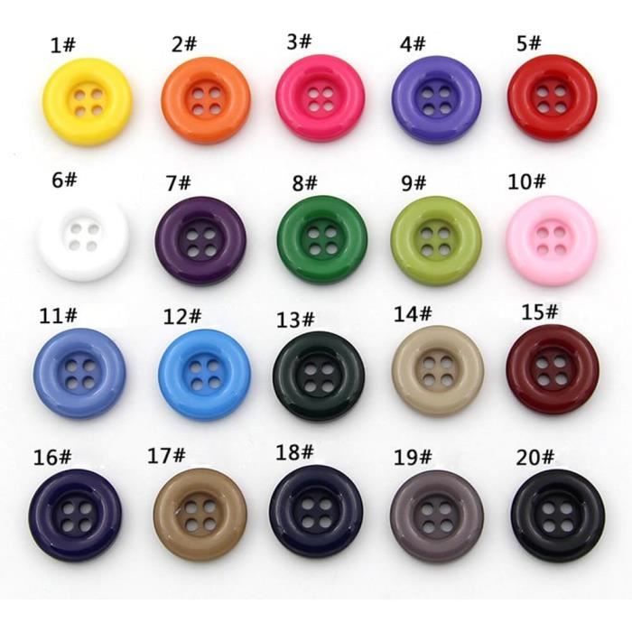 10 Boutons Ronds Multicolores 16mm - 4 Trous 2mm - Pour Layette, Vêtements Enfants, Créations