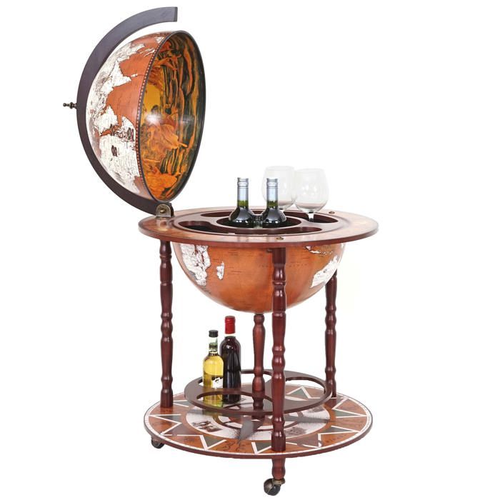Mini Bar Roulant Bar de salon HWC-D86, minibar, étagère de vin, globe terrestre Ø 45cm ...
