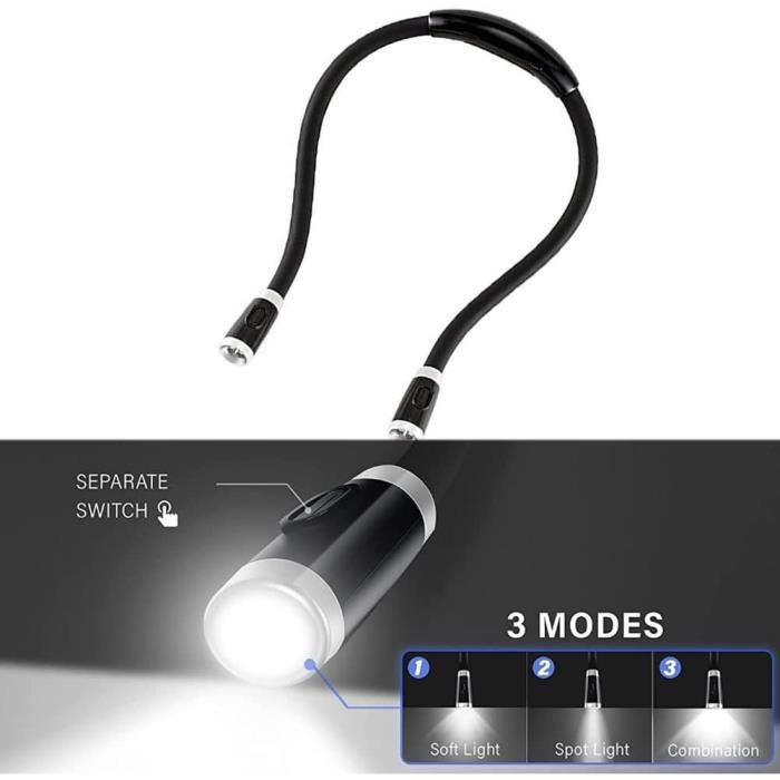 Lampe De Lecture Cou LED Spacnana - Mains Libres Flexible 3 Niveaux - Idéale Lecture, Tricot, Bricolage