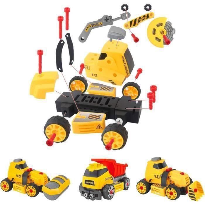 4 Véhicules De Chantier à Démonter – Pelle, Excavatrice, Fraise, Perceuse – Jouet Éducatif DIY Pour Enfants (Cadeau Anniversaire/Noël)