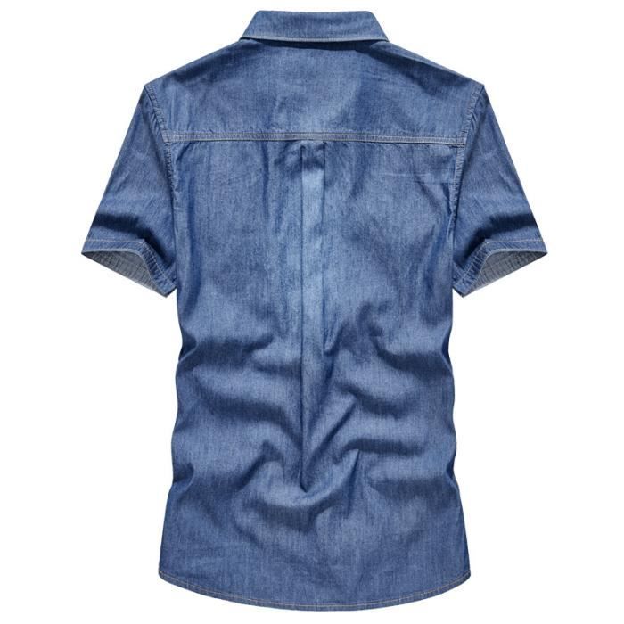 Chemise Homme en Jean Manches Courtes Ete Casual Slim Fit INSFITY Gris Bleu 100 Coton Gris bleu Cdiscount Pret a Porter