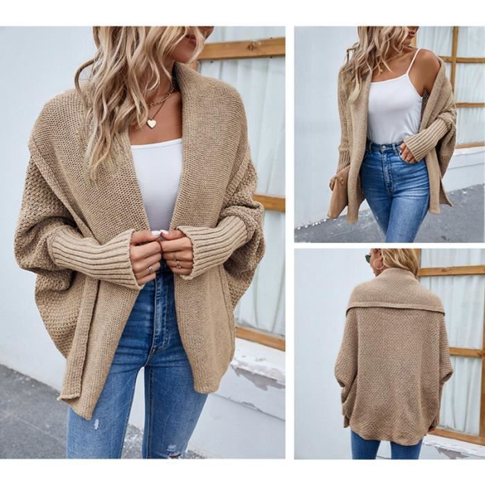 Gilet Femme en Tricot Manches Longues Cardigan Ouvert Col Echarpe Couleur Unie Pour Automne Hiver Kaki Kaki Cdiscount Pret a Porter