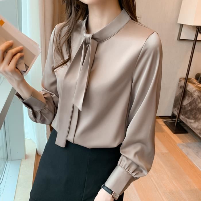 Chemisier Femme En Satin De Soie Champagne - Manches 3/4, Col V, Plis élégants - Haut Chic Bureau, Soirée, Casual - Matière Fluide Et Douce - 3