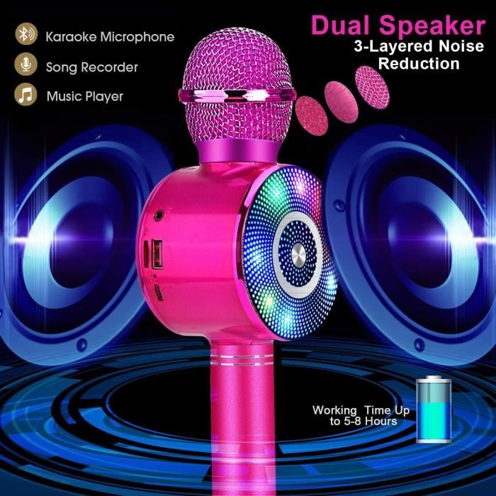 Microphone Enfant, Micro Karaoké sans Fil Bluetooth pour Cadeau Anniversaire Fille 4 5 6 7 8 9