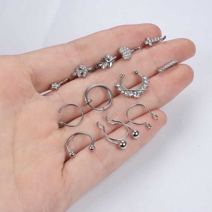 12PCS Fake Nose Rings Clip On Nose Ring Stainless Steel Fake Lip Ear Nose Septum Rings Faux Non Piercing Nose Ring for Women Men677 Achat Vente piercing nez 12PCS Fake