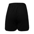 Femmes Mode Solide Coton Lin Élastique Pokets Shorts Casual Pantalon Large Noir-2