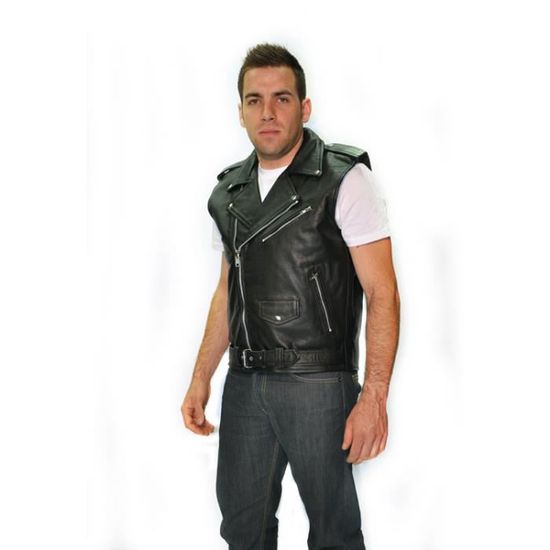 Veste en cuir sales homme sans manche