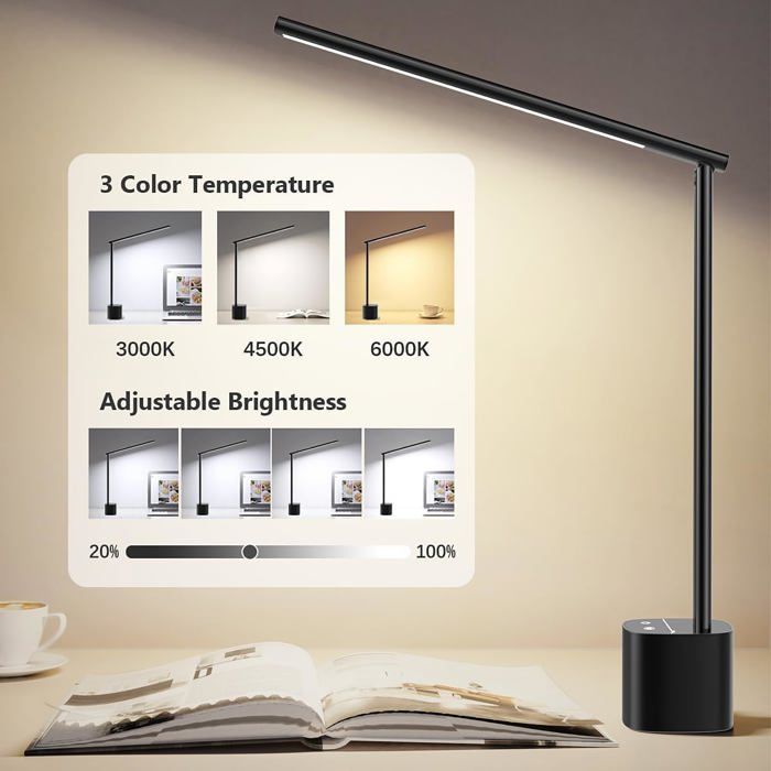 Lampe Bureau LED Pliable Rechargeable Hapfish – 5000mAh, Graduable, 3 Températures, Tactile – Gris