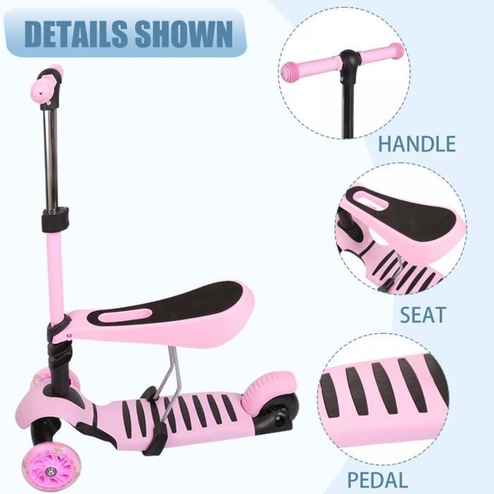 Trottinette 5 En 1 Pour Enfant – Siège Amovible, Roues Lumineuses, 1-6 Ans