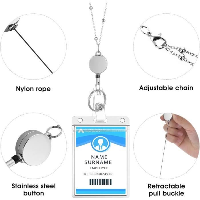 Lot de 3 cordons rétractables avec porte-badge transparents étanches et