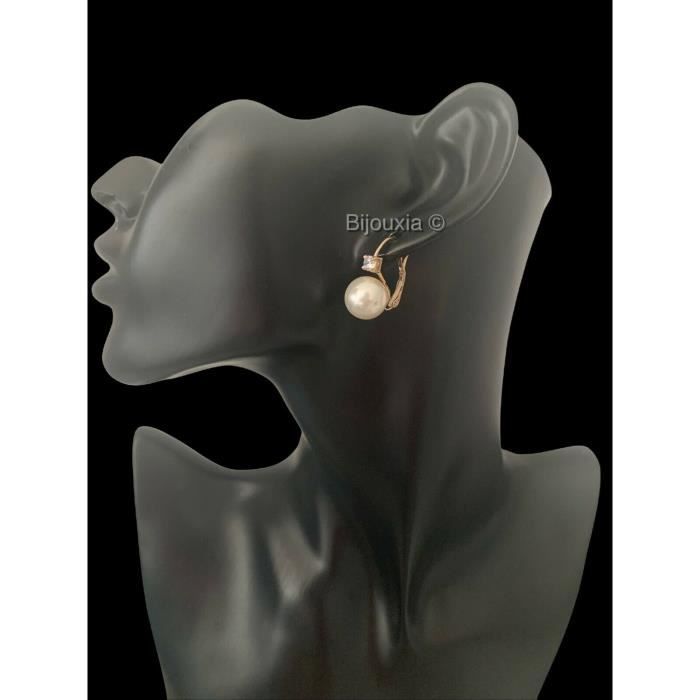 Boucles d'oreilles à vis en or jaune 18 carats, zirconium et perle en forme de fleur – Amalia J & Boutique