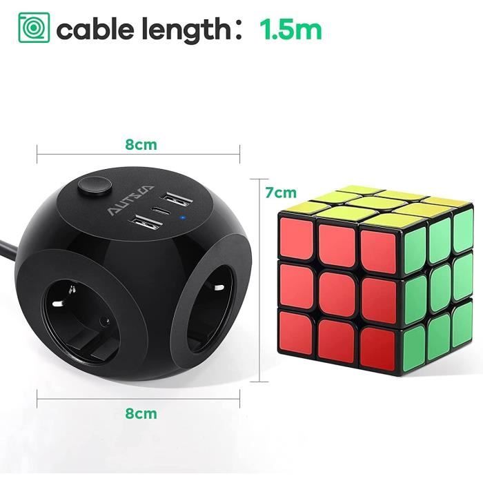 Cube Multiprise 3M Avec 4 Prises Ac, 3 Usb Et 1 Type C, Fiche Plate,  Protection Contre Les Surtensions Pour Rallonge Électriq[J149] - Cdiscount  Bricolage
