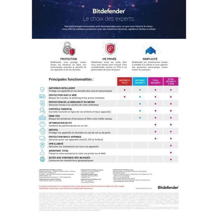 Bitdefender Total Security & VPN Premium 2026* - (3 Appareils - 1 An ...