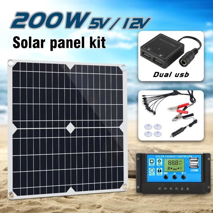 Kit de panneau solaire 200w chargeur de batterie 12v à 220v avec contrôleur  100a