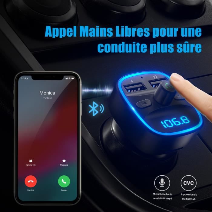 LENCENT Transmetteur FM de voiture Bluetooth, Bluetooth voiture Lecteur MP3  Adaptateur Radio sans Fil Kit.
