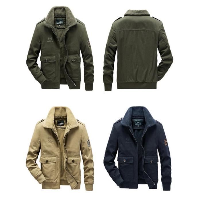 Hiver Blouson Homme Chaud Double Polaire Veste Zippee en Coton Epaisse Couleur Unie Bleu fonce Cdiscount Pret a Porter