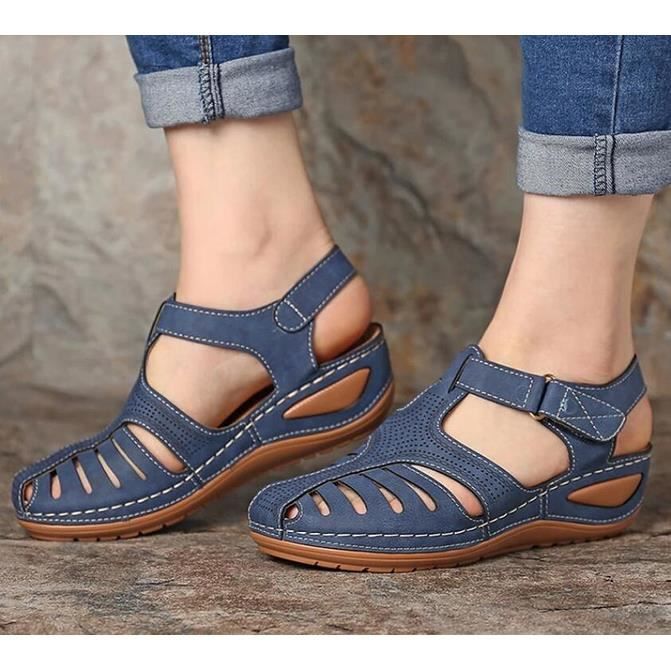 Sandales Orthopédiques Femme - Marque - Modèle - Compensées - Bleu -  Confortable Bleu - Cdiscount Chaussures